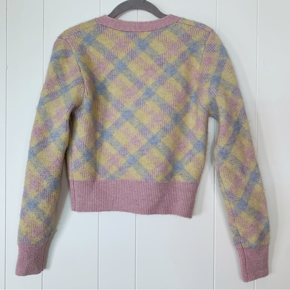 Zara Pink & Yellow Argyle Cardigan S - Picture 2 of 8